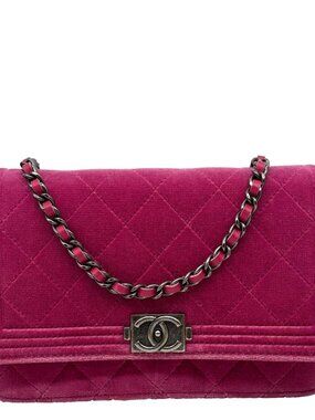 Chanel  Boy Quilted Velvet WOC Crossbody Bag Fuchsia
